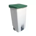 Poubelle a pédale 120L PP blanc couvercle vert 89x56x48cm